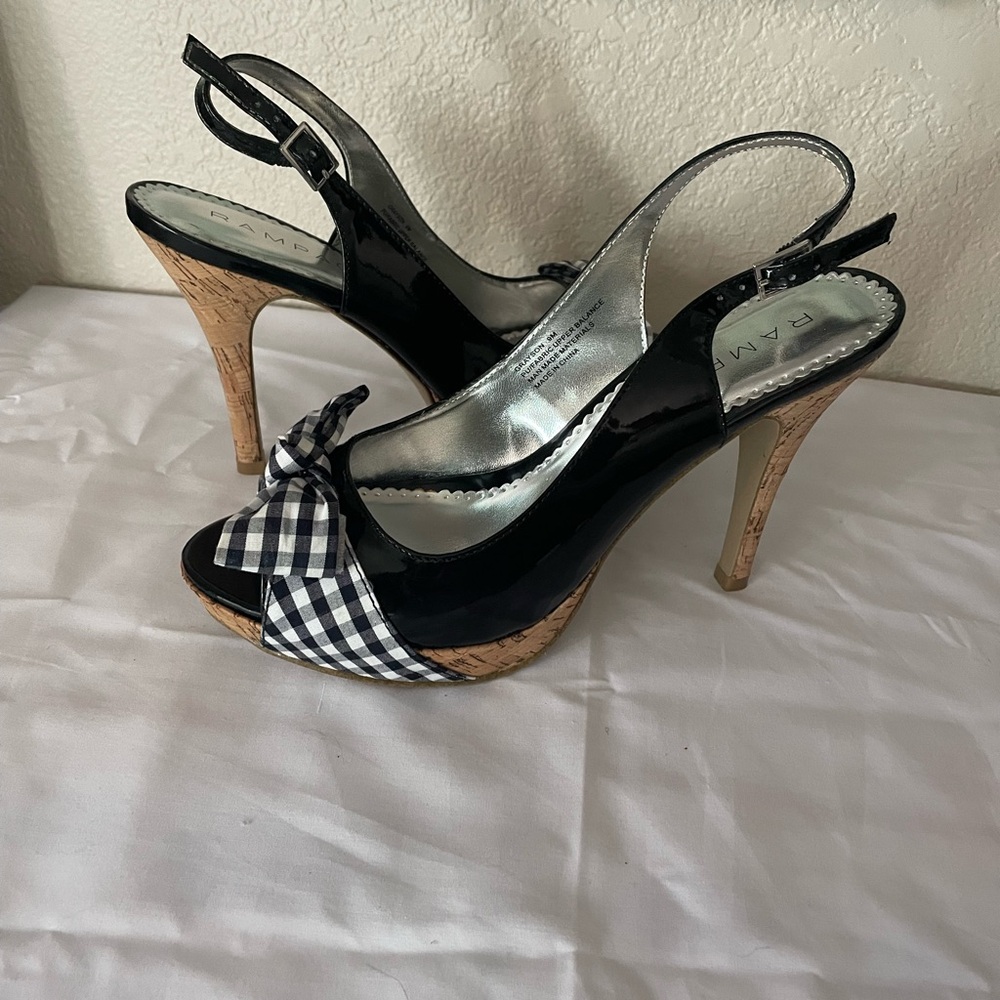 Rampage heels black and white gingham bow. Size 9M. Gently used.